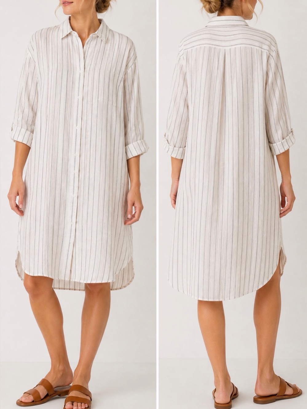 Flax Linen Shirt‎ Dress w/collar Size P